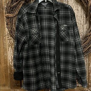Eddie Bauer Charcoal and Black Plaid Flannel Shirt